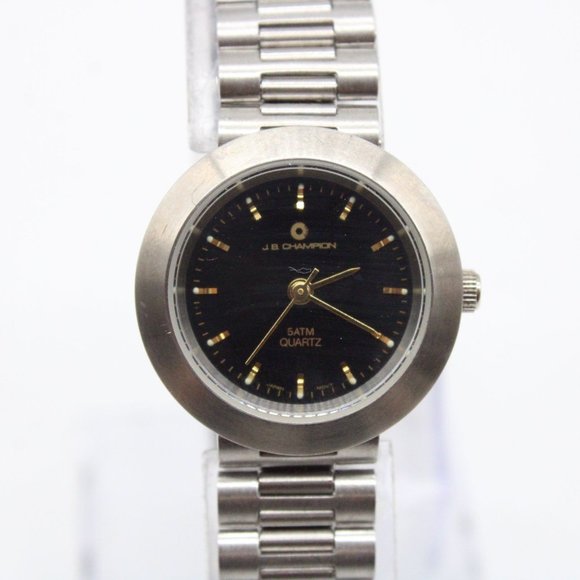 J.B Champion Watch Womens Silver Tone Stainless Steel Classic Black Dial - Picture 2 of 8